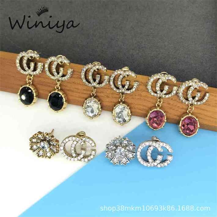 

G's earrings, gujia's new brass full diamond earrings, feminine and high quality S925 silver needle Earringst, Golden