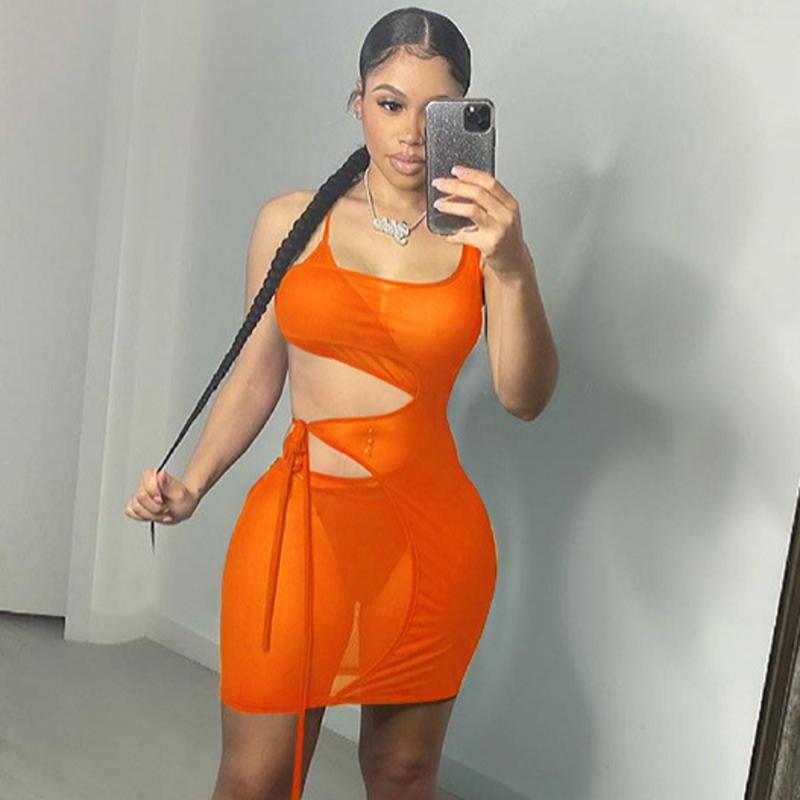 

Women' Swimwear Summer Women Beach Dresses And Tunic Sexy Mesh Sheer Bikini Cover Up Swimsuit Bathing Cover-up Black, Orange