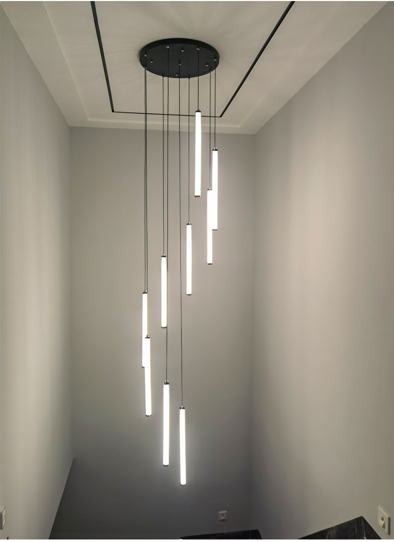 

Living room long tube chandelier lamp villa dining room attic staircase decorative large exhibition hall industrial rope