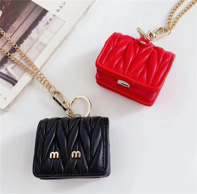 

For Airpods 2 Pro3 Case Brand Letters Leather Protector Airpod Cover Earphone Cases Fashion Earpods Clothing With Chain Earphone Package