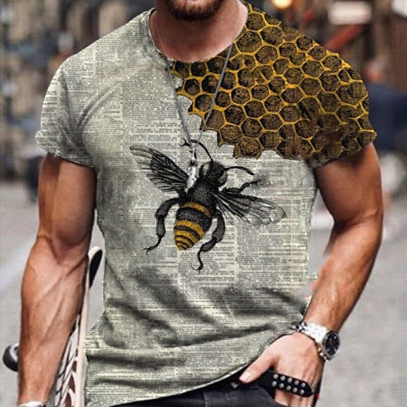 Men's Tee T shirt Shirt 3D Print Graphic Prints Bee Round Neck Daily Holiday Print Short Sleeve Tops Polyster Casual Designer Big and Tall Gree