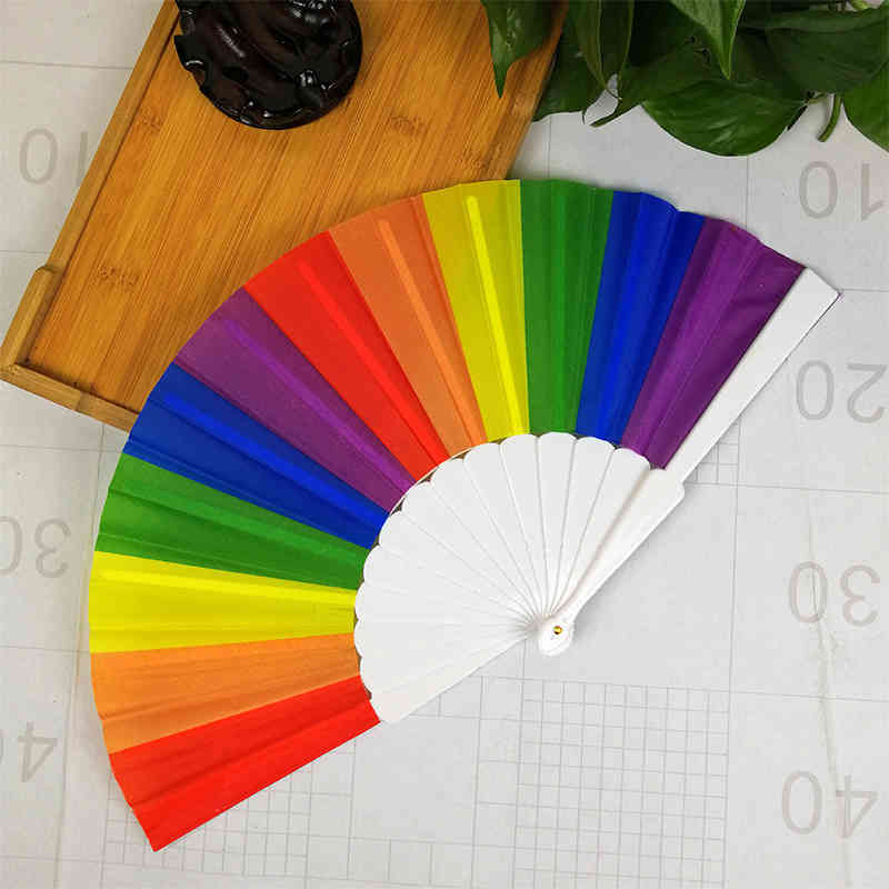 

Household Sundries Hand Fans Folding Plastic Rainbow Fan Home Decoration Craft Stage Performance Wedding Party Decor Gift Homosexual Pride Festival ZJTL0179