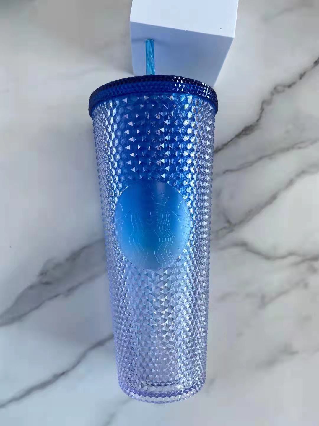 

2021 Starbucks Double Pink Durian Laser Straw Cup 710ML Tumblers Mermaid Plastic Cold Water Coffee Cups Gift Mug, Customize