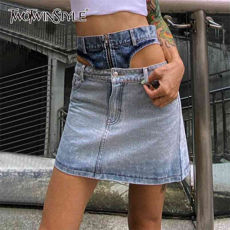 

hit color mini skirt for women high wasit patchwork pocekt hollow out sexy skirts female fashion clothing 210521, Blue