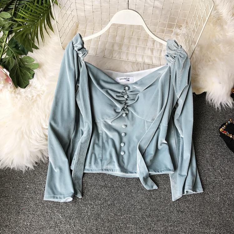 

Women's Blouses & Shirts 2021 Off Shoulder Slim Velvet Butterfly Tops Ruffle Blouse Women Blusas Mujer De Moda Pink Womens, Beige