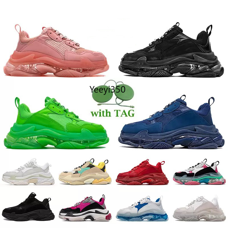 

Triple-S Designer Sneakers Men Women Casual Dad Shoes Red Neon Green White Triple S Black Pink Crystal Clear Clean Sole Bottom Paris Platfor