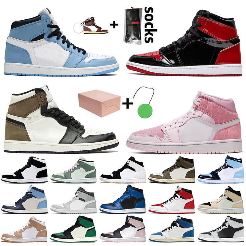 

Womens Mens JUMPMAN 1 Basketball Shoes 1s University Blue Patent Bred Dark Mocha High OG Hyper Royal Mid Digital Pink Visionaire Off Stealth White Trainers Sneakers, E42 high og light smoke grey 36-46