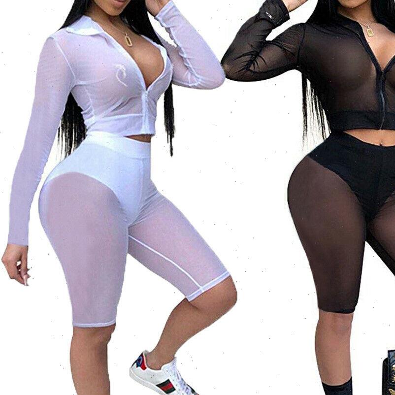

2 piece tracksuit stretchy hollow women tracksuits mesh see through zippers solid tank skinny pants outfits set, Gray