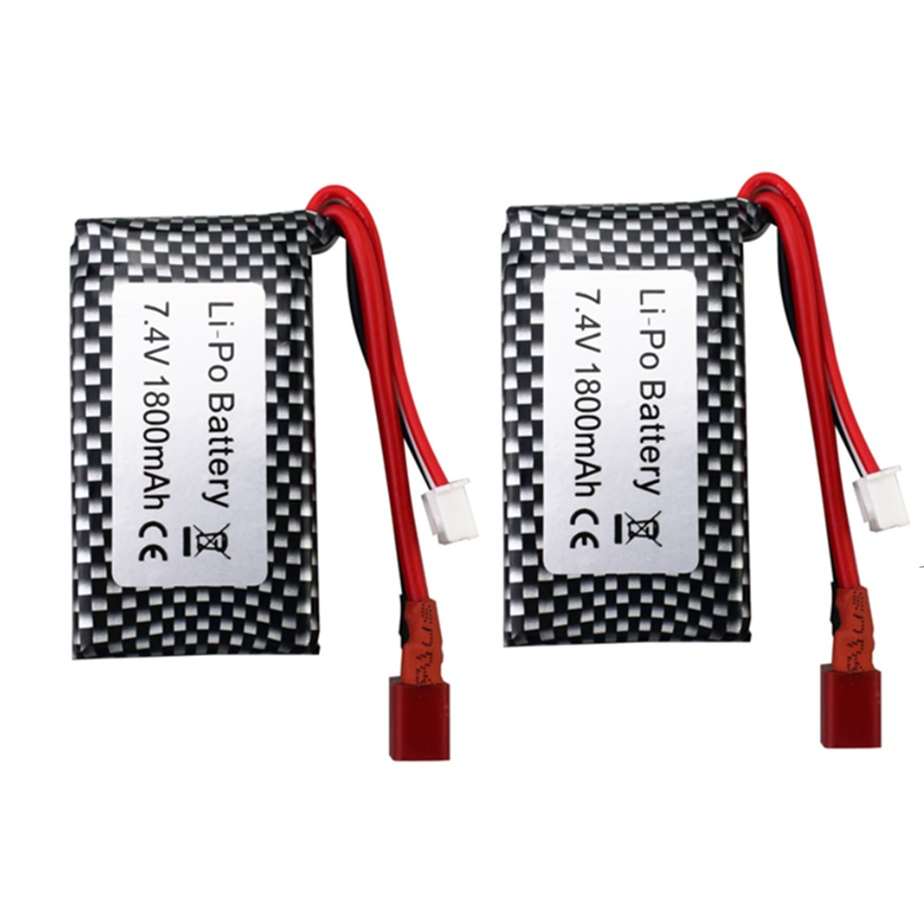 2PCS 7.4v 1800mAh T-Head High Rate Lithium Battery For Wltoys A959-B A969-B A979-B K929-B 144001 RC High-Speed Off-Road Car