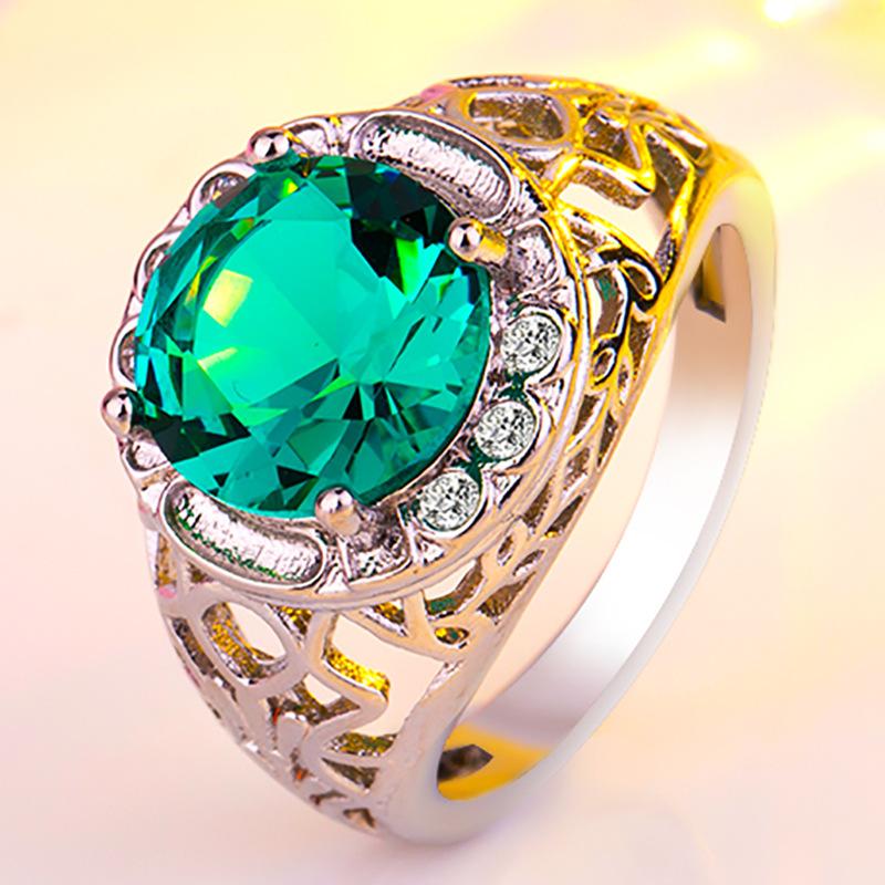 

Cluster Rings S925 Silver Color Gemstone Ring Of Jewelry Hollow Out Turquoise 925 Natural Emerald Bizuteria Diamond, Golden;silver