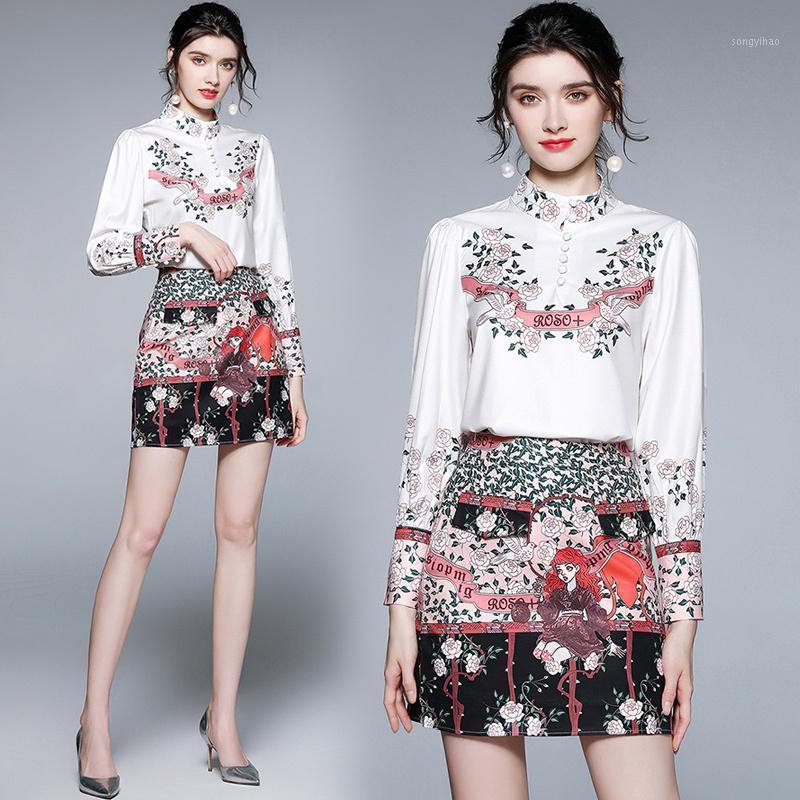 

Women's Tracksuits Drop Summer 2 Piece 2pcs Womens Ladies Sets Floral Print Stand Neck Long Sleeve Top Shirt Blouse Shorts Tracksuit Outfit, Multi