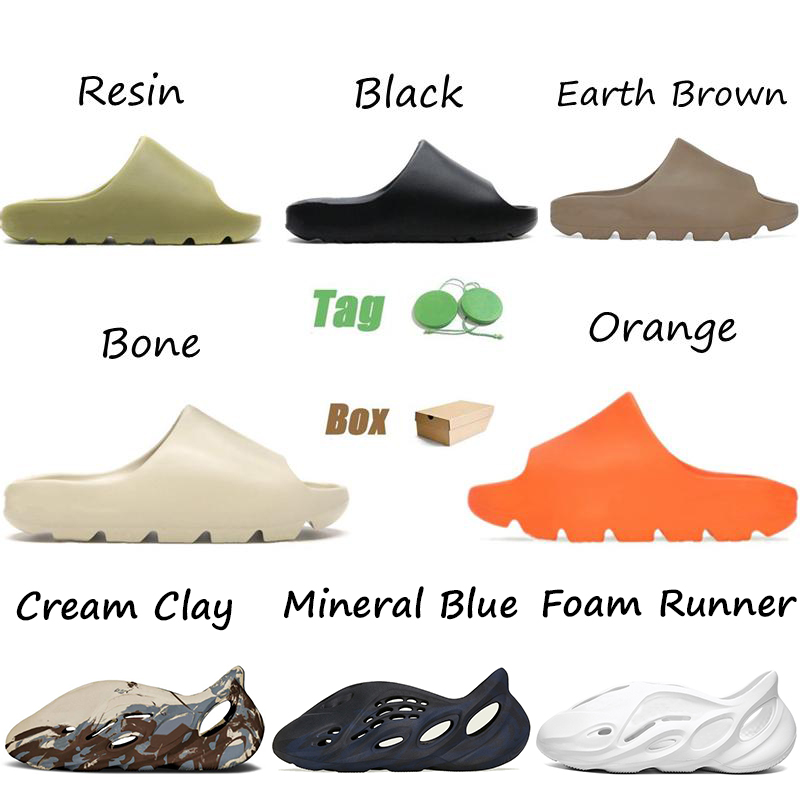

With Box 2021 Slides Slippers Sandals men women Desert Sand Earth Brown Bone White Resin Foam Runner Slide outdoor Slipper size 35-47, D8 foam runner 36-45 (3)