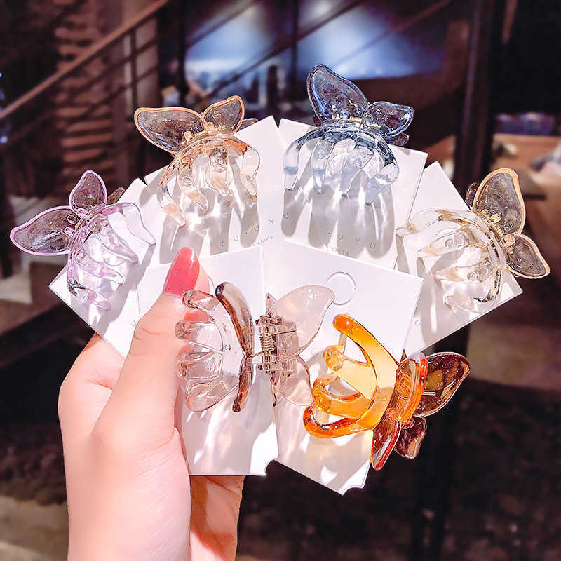 

Jelly color three-dimensional butterfly clip Korean simple small hairpin side clip female hair accessories, 4 jelly blue butterfly