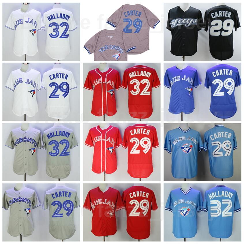 

1992 1993 2008 Retire Baseball 29 Joe Carter Vintage Jersey 32 Roy Halladay Flexbase Cool Base Pullover All Stitched Retro Blue White Red Grey Black Good Quality, 29 white