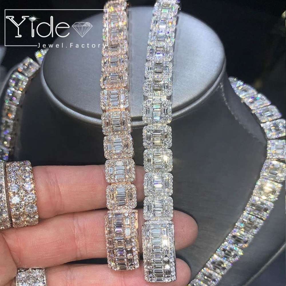 

Gold plated cubic zircon iced out ladder square tennis chain necklace