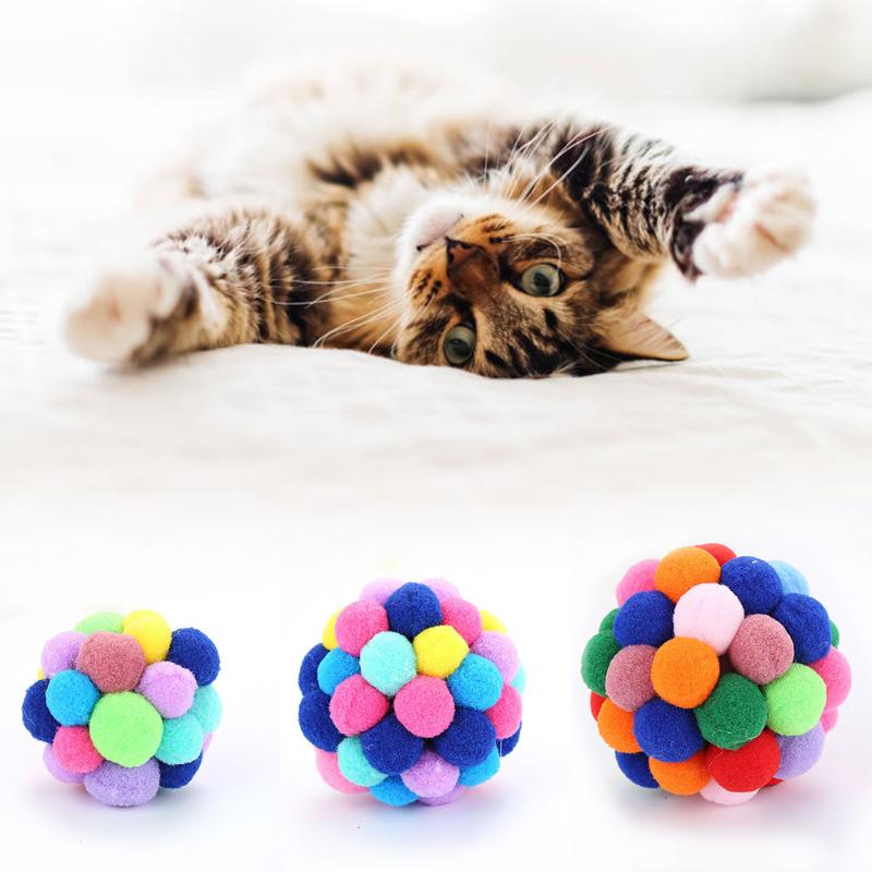 

Interactive Cat Toys Pet Ball Kitten Chewing Play Colorful Handmade Bells Bouncy Balls Toy Supplies