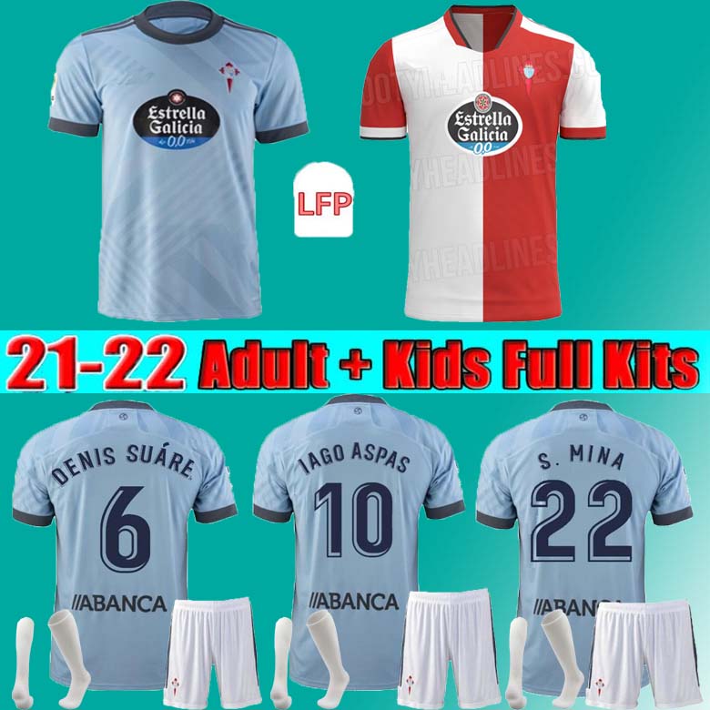 

men+ kids kit 21 22 Celta de Vigo soccer jerseys IAGO ASPAS 2021 2022 Celta Vigo camiseta de fútbol NOLITO F.BELTRAN HUGO MALLO SOLARI S. MINA Brais Méndez home football shirt, White