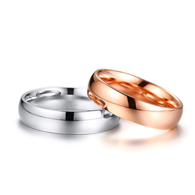 

Wedding Rings KURSHUNI Fashion Classic Simple Rose Gold Silver Color Stainless Steel For Women Men 5mm High Polished Jewelry