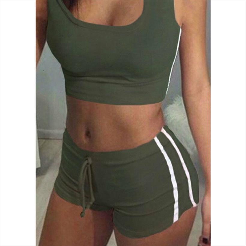

fashion 2pcs srapless sport vest women tracksuits tanks crop running fitness gym shorts sports suits summer, Gray