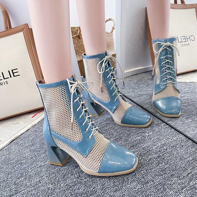 

Women Lace Up Mesh Shoes Ankle Boots Summer Back Zipper Botas Mujer Brand Design Female Zapatillas, Black