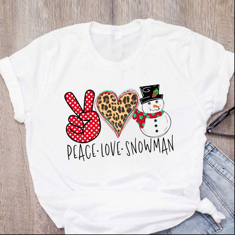

Women Tops Graphic Leopard Love Snowman Aesthetic 90s Clothes Merry Christmas Print Lady Tees Clothing Female T Shirt, White