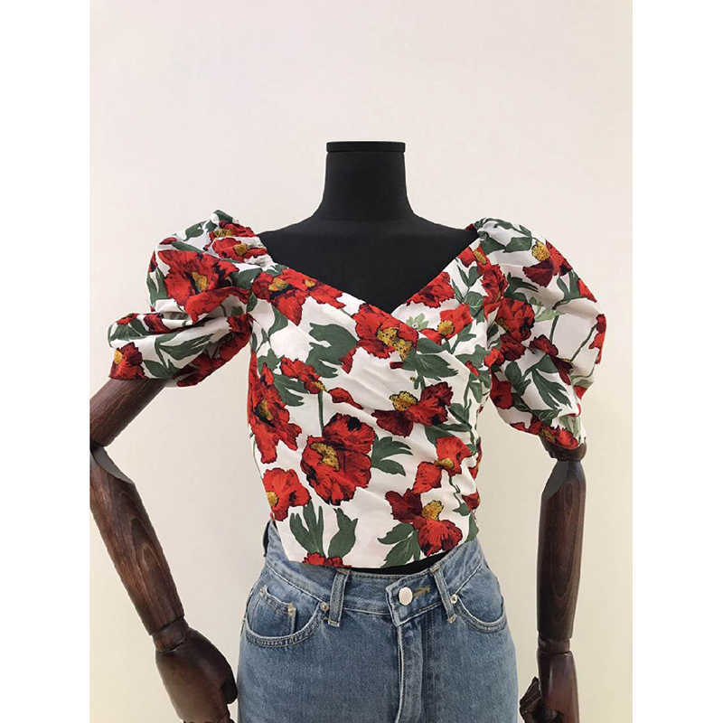 

VANOVICH Korean Style Summer Women' Blouses Wild Fashion Cotton Ladies Temperament Printed Women Clothing 210615, Red