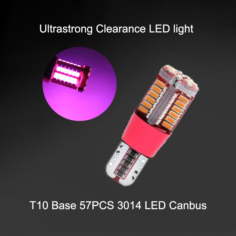

50Pcs Purple T10 12V W5W 3014 57SMD LED Canbus Error Free Car Bulbs For 192 168 194 2825 Side Marker Lights Interior Lamps