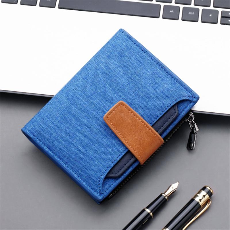 

Card Holders Unisex Short Wallet Canvas Leather ID Credit Bank Business Holder Case Hasp Zipper Coin Purse Clutch Money Bag Clips, Black