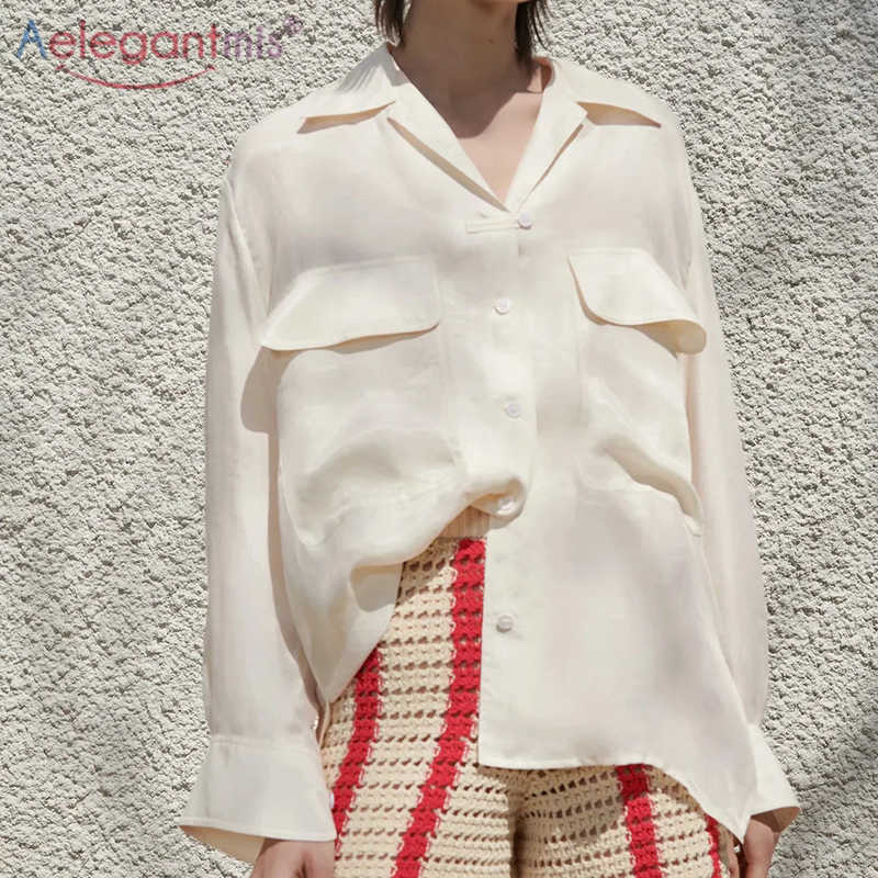

Aelegantmis Solid Thin Split Loose Blouses for Women Casual Long Sleeve Single Breasted Shirts Vintage Summer Chic Design Blouse 210607, Apricot