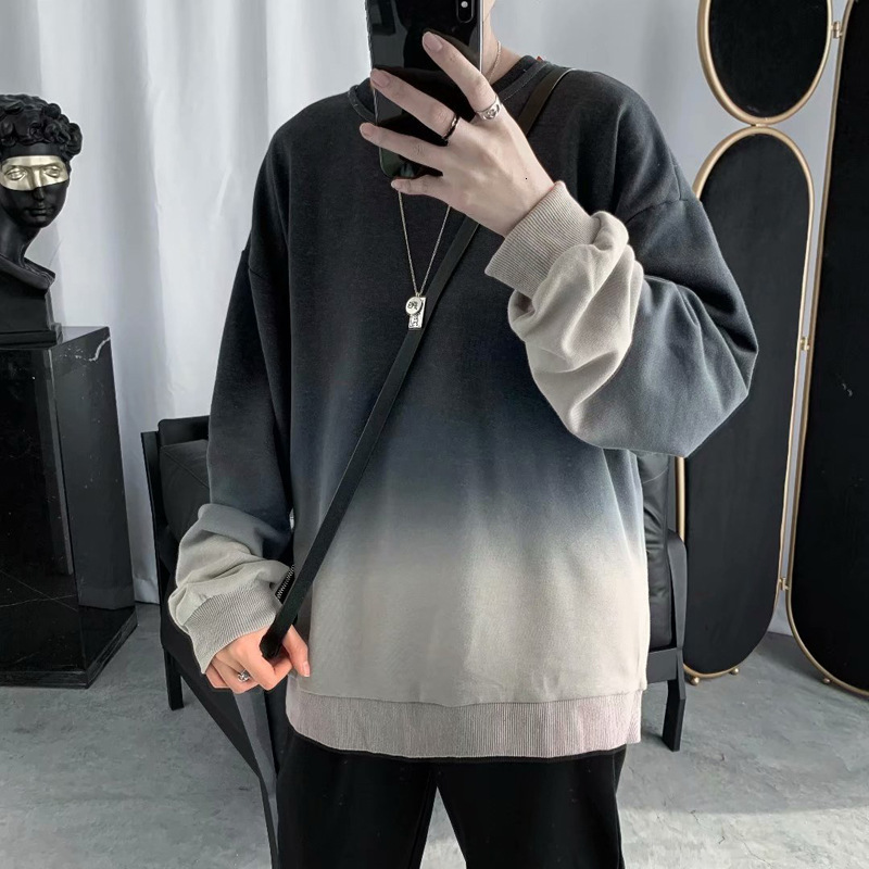 

men's vests sweatshirts autumn casual vintage gradient printing o-neck male harajuku oversized pullovers dropshipping j9h4, Black;white