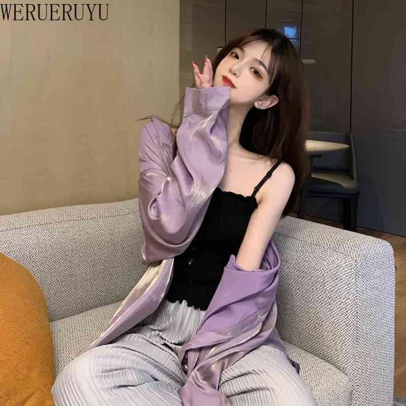 

WERUERUYU Women Shirt Oversize Turn-down Collar Leisure Fashion Loose All-match Womens Long Sleeves Soft Chic Korean Style Tops 210608, Photo color