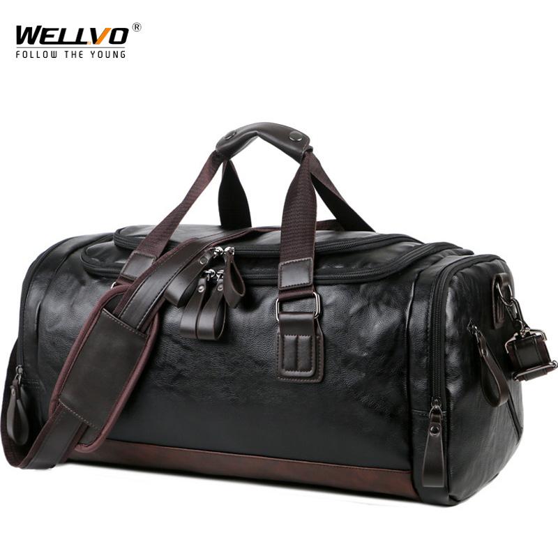 

Duffel Bags Men Quality Leather Travel Carry On Luggage Bag Handbag Casual Traveling Tote Large Weekend XA631ZC, Black style2