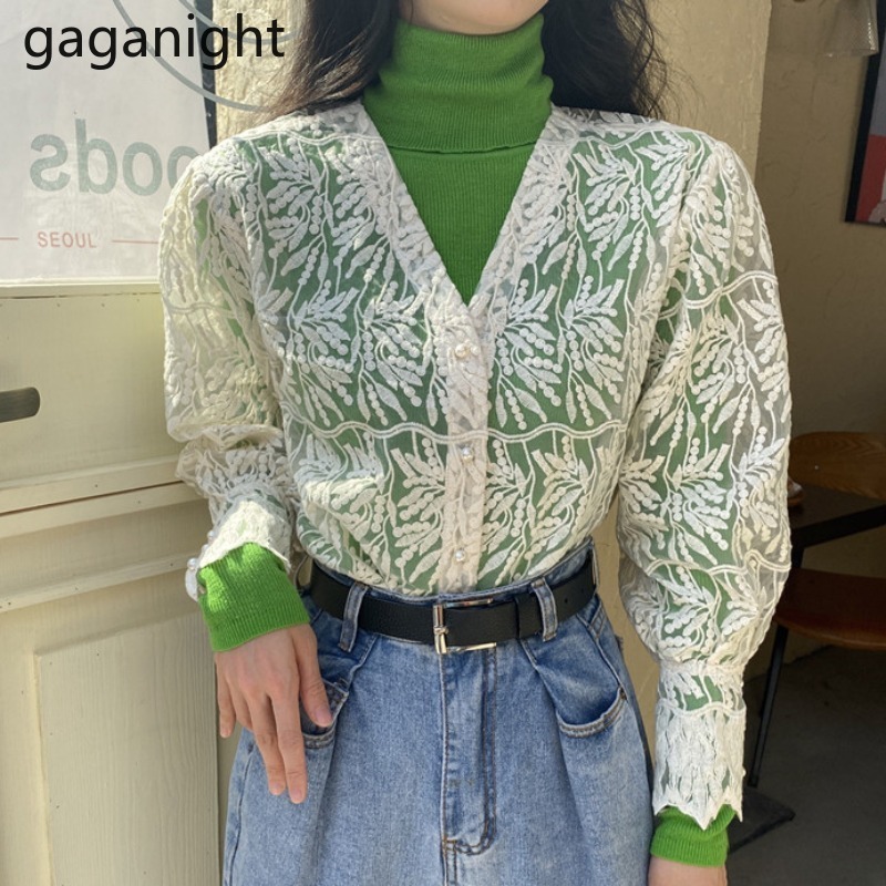 

Gaganight Elegant Women Two Pieces Set Long Sleeve V Neck Lace Cardigans Solid Turtleneck Knited Sweaters Spring Autumn Suit 210519, Blue