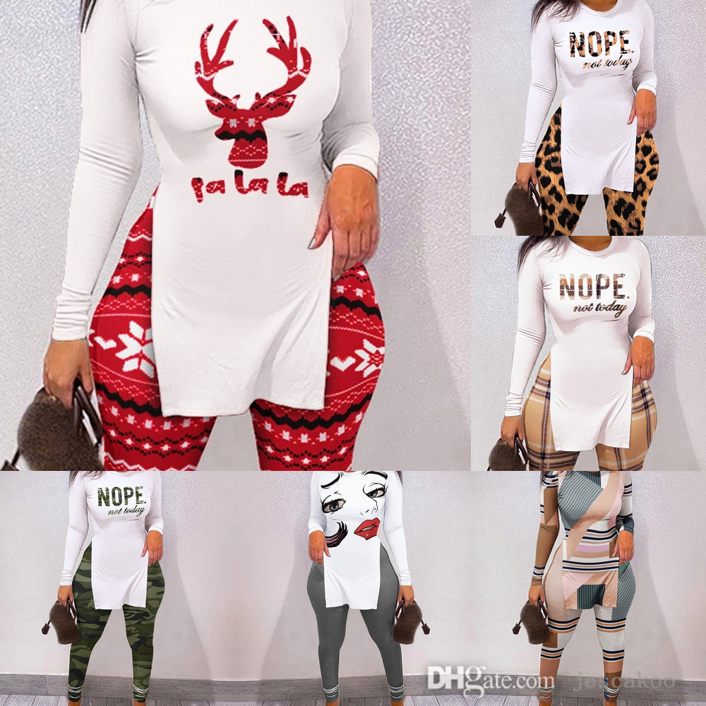 

Designer Women T-shirt Tracksuits Sexy Two Piece Yoga Pants Set Printed Split Long Sleeve Tops Leggings Outfits Valentine Day And Christmas Gifts, Black 1
