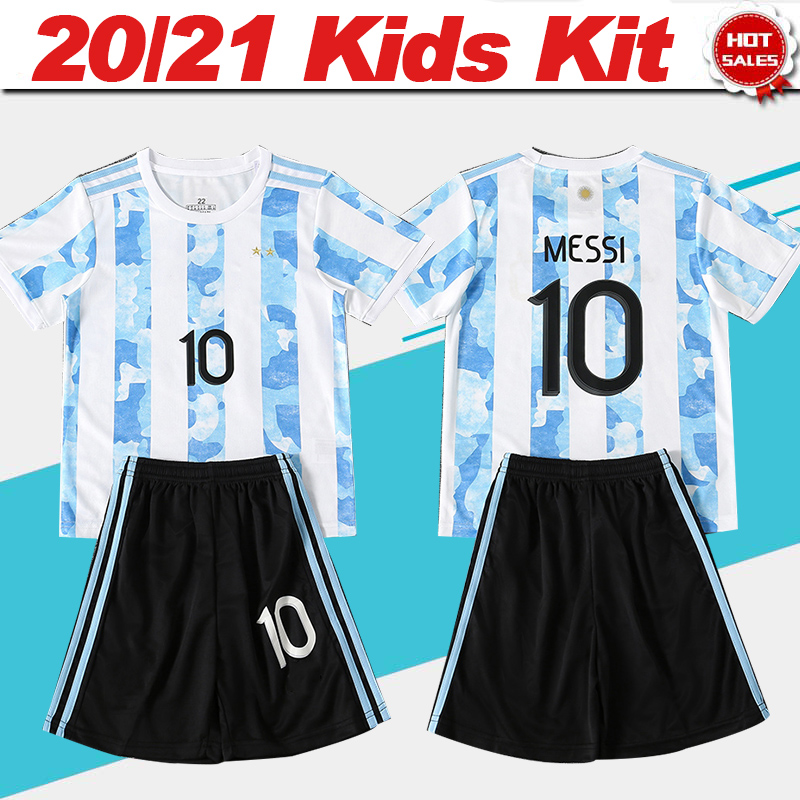 

Argentina Kids Kit Soccer Jersey 2021 #10 MESSI Boy home Soccer shirt #21 DYBALA Child football Uniform On sale, Black;yellow