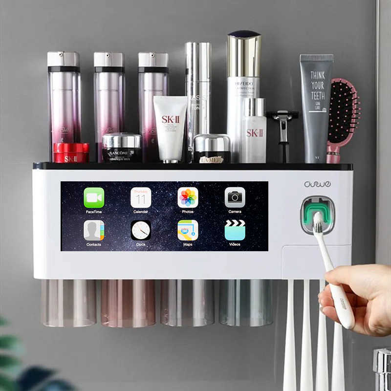 

Magnetic Adsorption Toothbrush Holder Automatic Toothpaste Squeezer Household Wall-Mounted Storage Rack Bathroom Accessories Set X0710