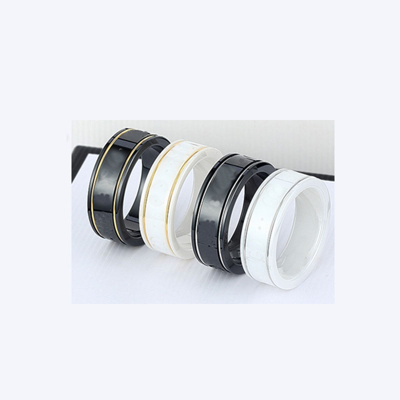 

Ceramic Ring Black and White Gold Silver Bilateral Letter Band ring For Men and Women Couple Rings Us Size (6-11)