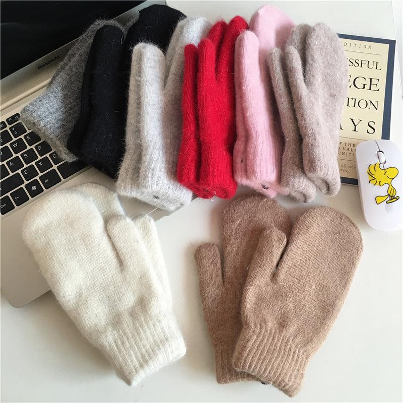 

Five Fingers Gloves Winter Women Warm Fur Fingerless Mitten Solid Color Cashmere Knitted DIY Christmas Gift Female