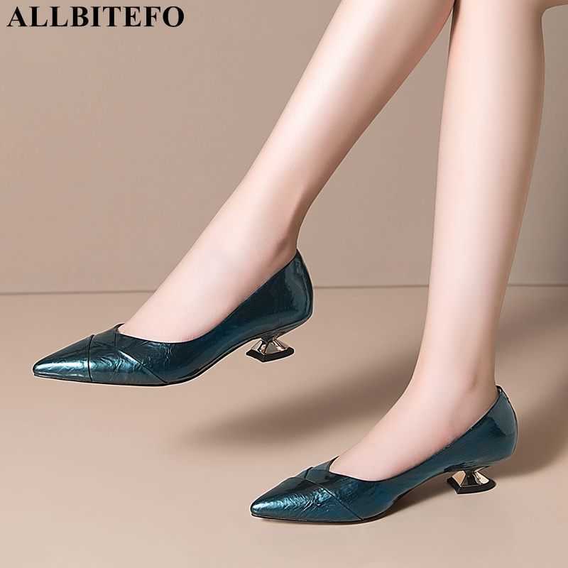 

ALLBITEFO large size:33-43 genuine leather high heels office ladies shoes women high heel shoes autumn women heels size:33-43 210611, As picture