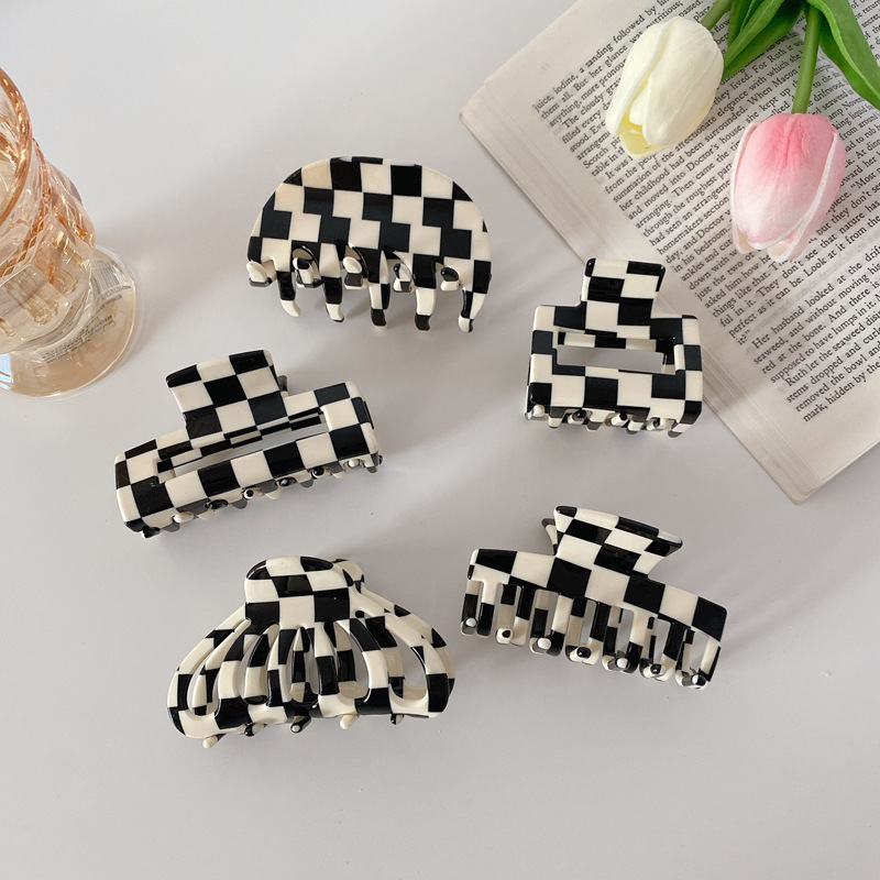 

Large Acetic Acid Checkered Black White Plaid Hair Claw Clips for Girls Hairpins Women bobby pin Accessories Headwear Come Shine