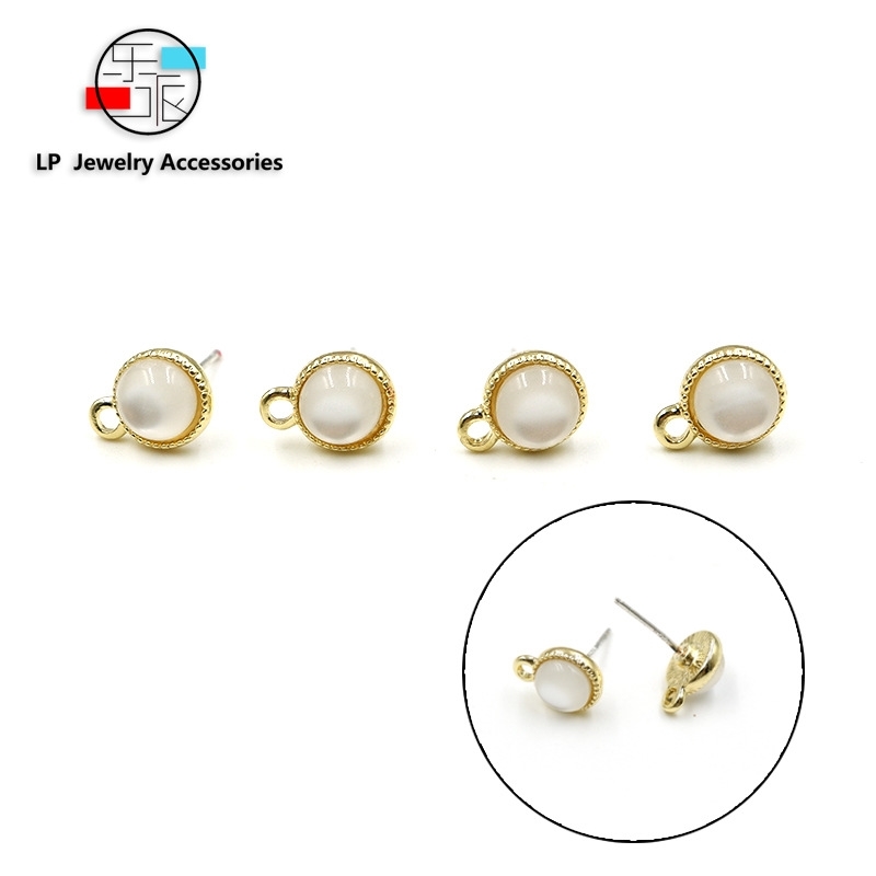 

white opal silver needle alloy earrings accessories versatile earrings assembly parts manual diy materials, Black
