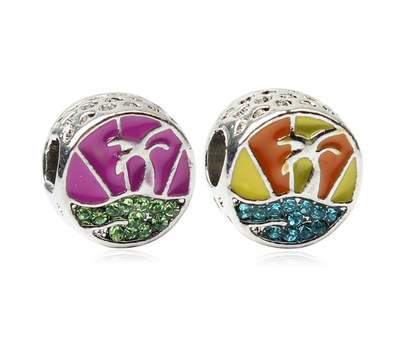 

Fits Pandora Bracelets 20pcs Coconut trees Enamel Silver Charms Bead For Women Making Diy European Necklace Jewelry Accessorie