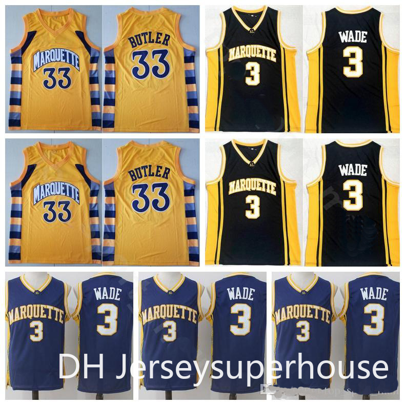 

College Marquette Golden Eagles Basketball 33 Jimmy Butler Jersey Dwyane Wade 3 Men Stitched University Black Yellow Uniforms Top Quality