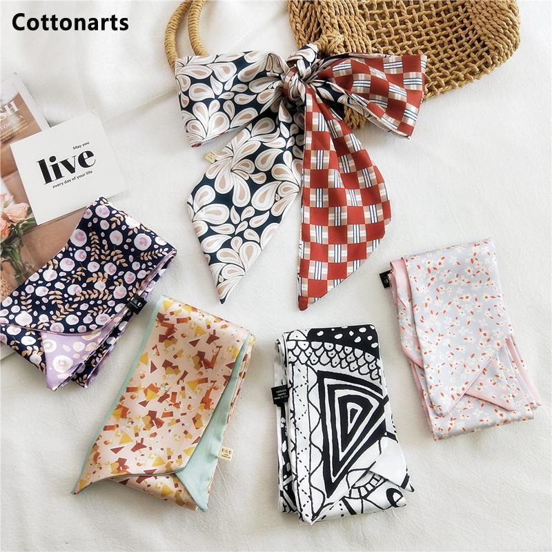 

Scarves Flower Long Strip Double-sided Beveled Silk Scarf Ladies Office Small Neck Female Hair Band Tied Bag Ribbon, Blue;gray