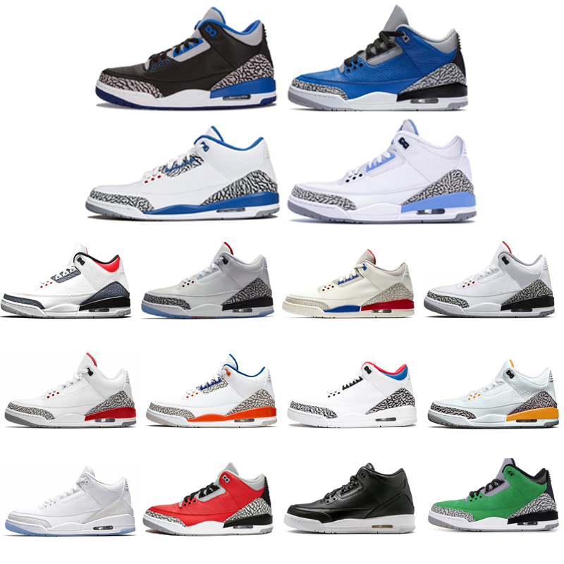 

jumpman 3 men basketball shoes pure white true blue red cement knicks rivals katrina fire backboard sport sneaker size 40-46