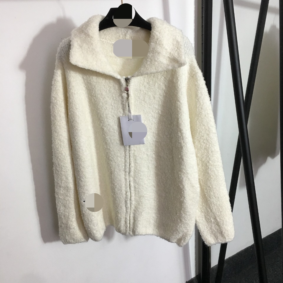 

109 2021 Autumn Brand Same Style Sweater Lamb hair Lapel Neck Cardigan White Long Sleeve Sweater Coat Top Sweater meiyi