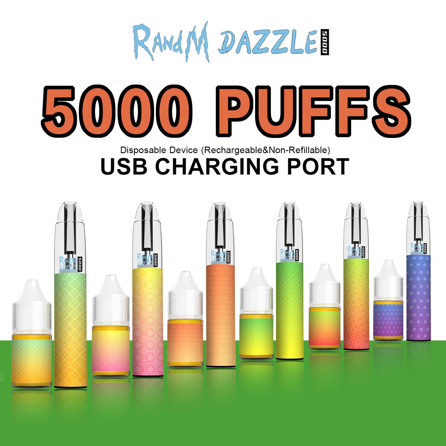 

Original Puff Bars cigarettes RandM Dazzle 5000 Puffs Disposable Rechargeable Pod Prefilled 10ml Pods With Colorful RGB Light VS Vape Pen Bang Bar