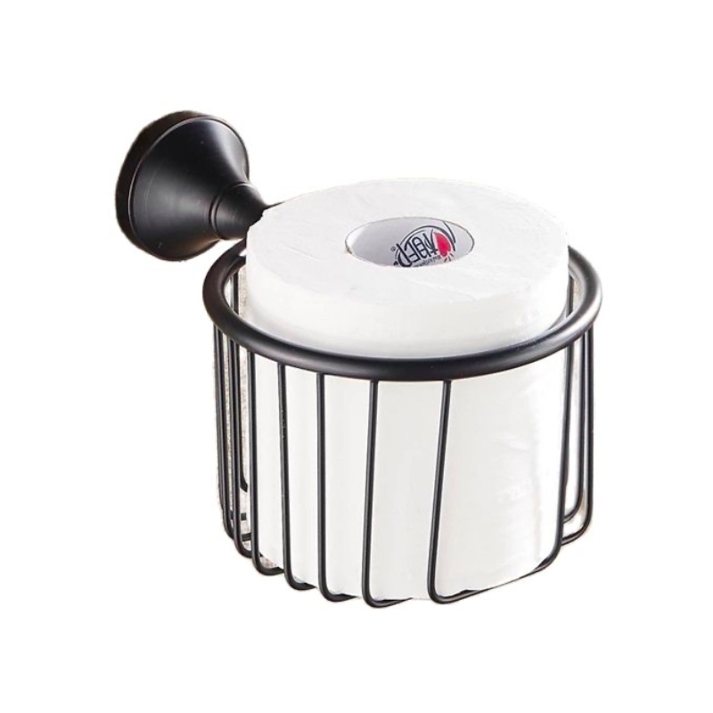 Black copper Paper Holders Wall Mounted Toilet tissue Basket Bathroom Accessories-image-409992133