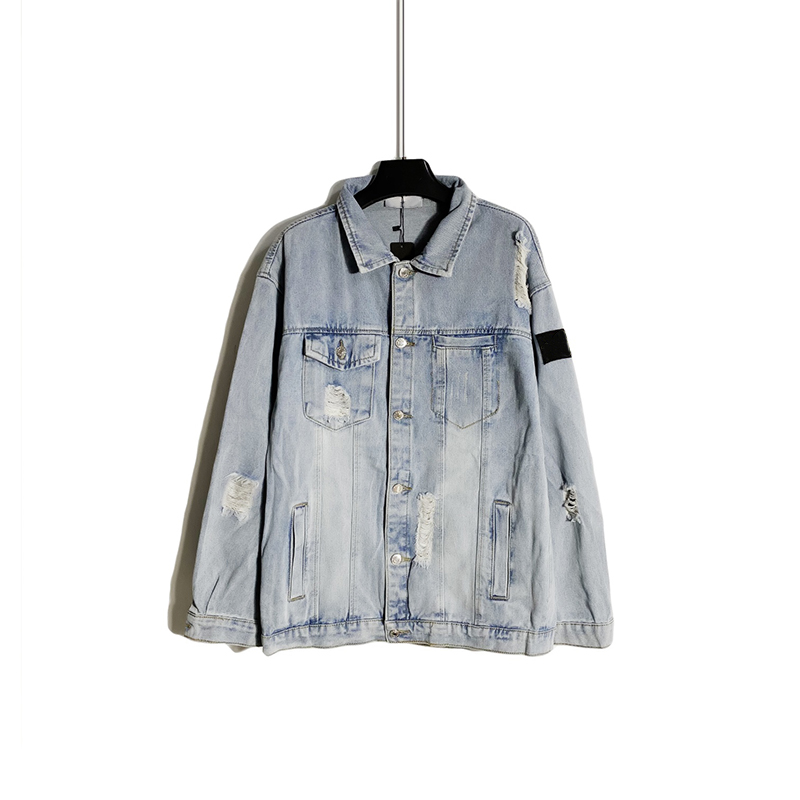 

womens Ripped denim washed jackets Stone jacket Mens Clothing Casual Cotton shirt Men windbreaker women coat badge Fashion coats Lover Outerwear, L need look other product