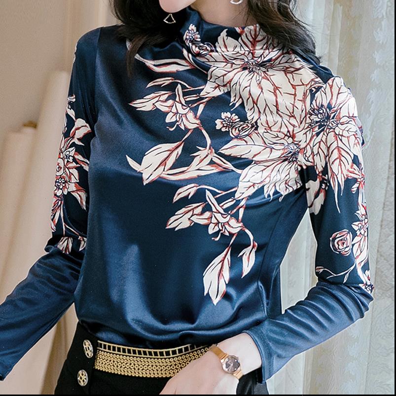 

autumn long sleeve print womens blouses blusas mujer de moda turtleneck winter clothes blusa d698, White